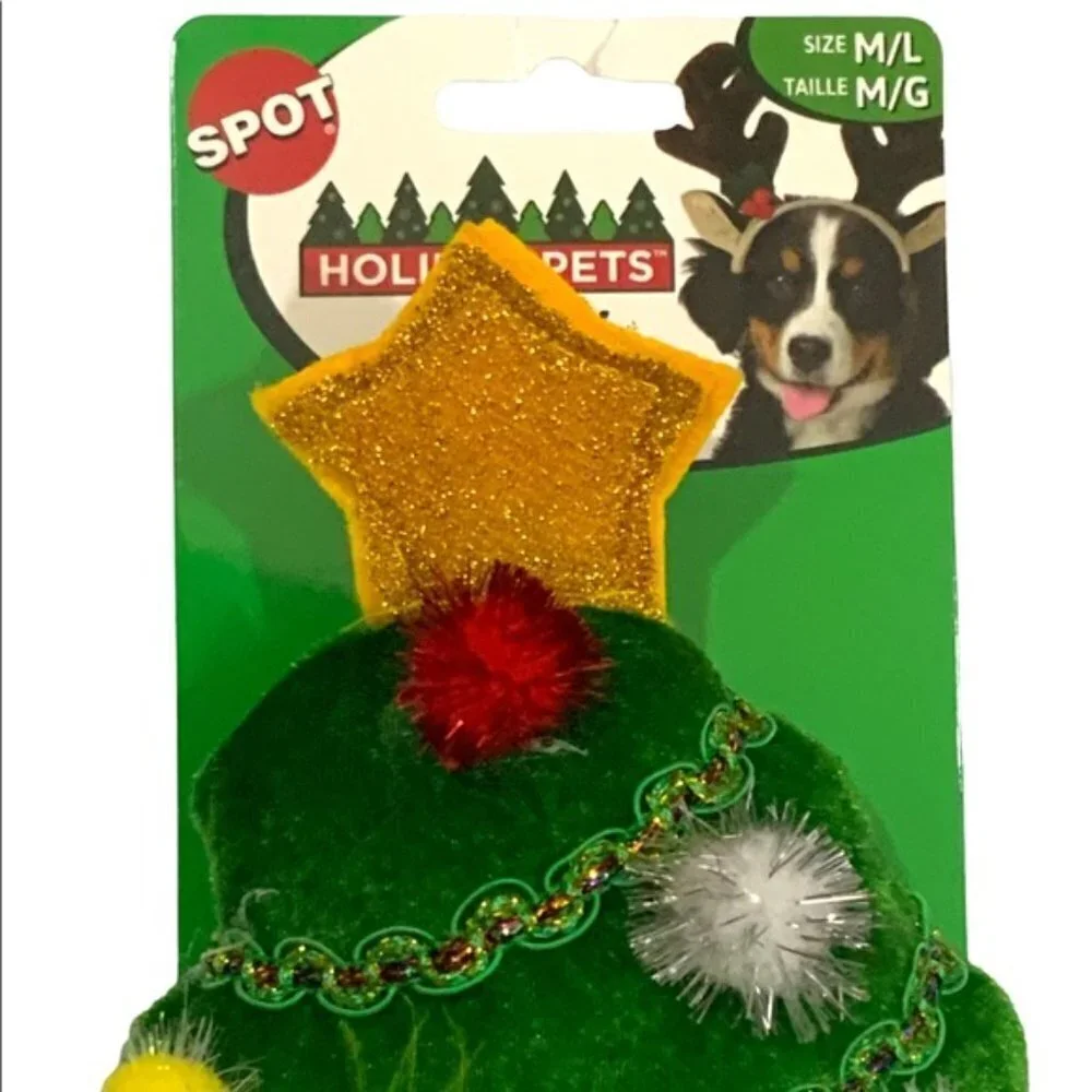 SPOT Dog Christmas Headband Holiday Hat Adjustable Festive Tree Medium / Large